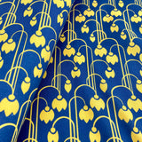"Whispering Tulips-Mustard on Blue" Elegant Poplin Cotton Fabric