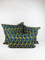 "Whispering Tulips-Mustard on Blue" 30x50cm cushion cover
