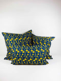 "Whispering Tulips-Mustard on Blue" 50x50cm cushion cover