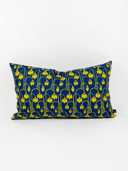 "Whispering Tulips-Mustard on Blue" 30x50cm cushion cover