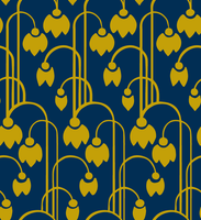 "Whispering Tulips-Mustard on Blue" Elegant Poplin Cotton Fabric