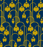 "Whispering Tulips-Mustard on Blue" Signature Canvas Cotton Fabric