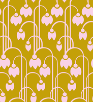 "Whispering Tulips-Rose on Mustard" Elegant Poplin Cotton Fabric